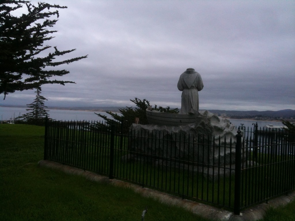 The headless Serra monument in Monterey, California.